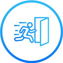 Ícone de uma pessoa a correr para uma porta aberta